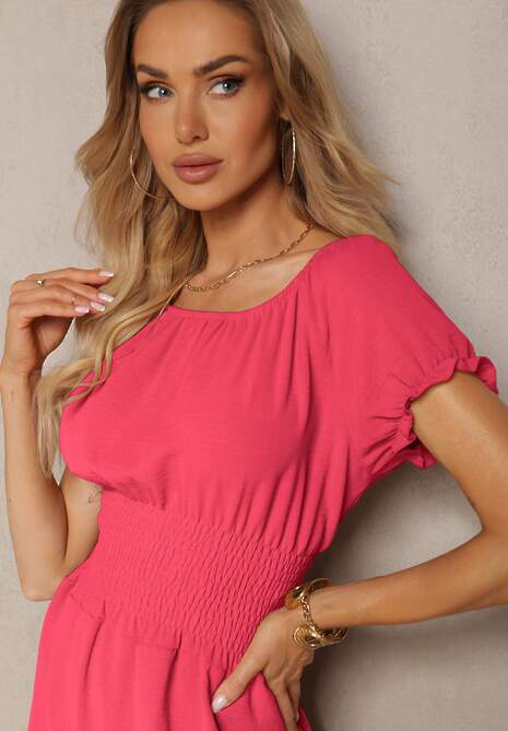 Fuksjowa Hiszpanka Sukienka o Rozkloszowanym Kroju z Gumką w Talii Lavela