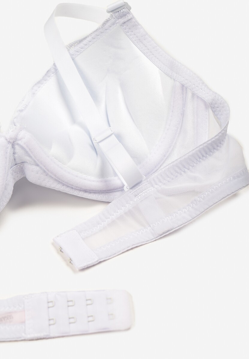 Biały Biustonosz Push Up z Koronką i Metaliczną Ozdobą Norirae