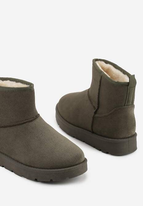 Ciemnozielone Klasyczne Śniegowce Wsuwane z Imitacji Zamszu Atuvitte