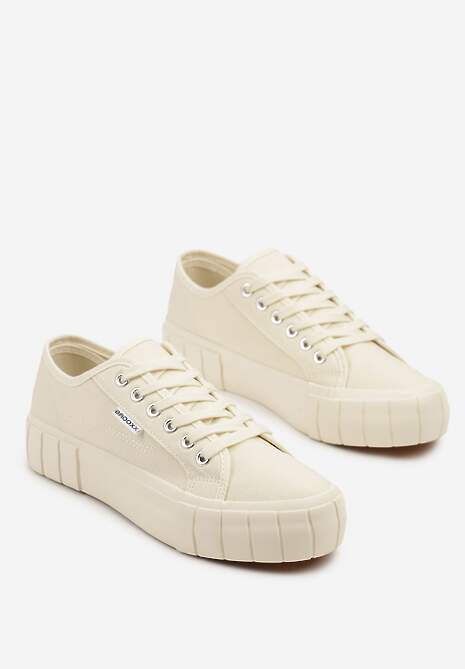 Beżowe Trampki na Tłoczonej Platformie Maivoria