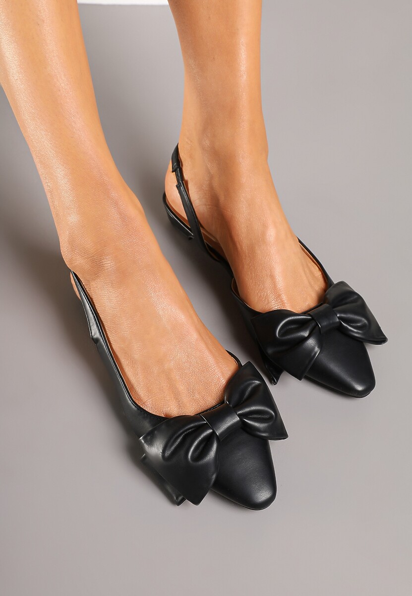 Czarne Sandały Bez Pięty z Kokardą Nolretia