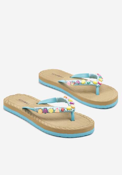 Jasnoniebieskie Japonki na Tłoczonej Podeszwie z Pianki Zdobione Aplikacjami Lorlevi