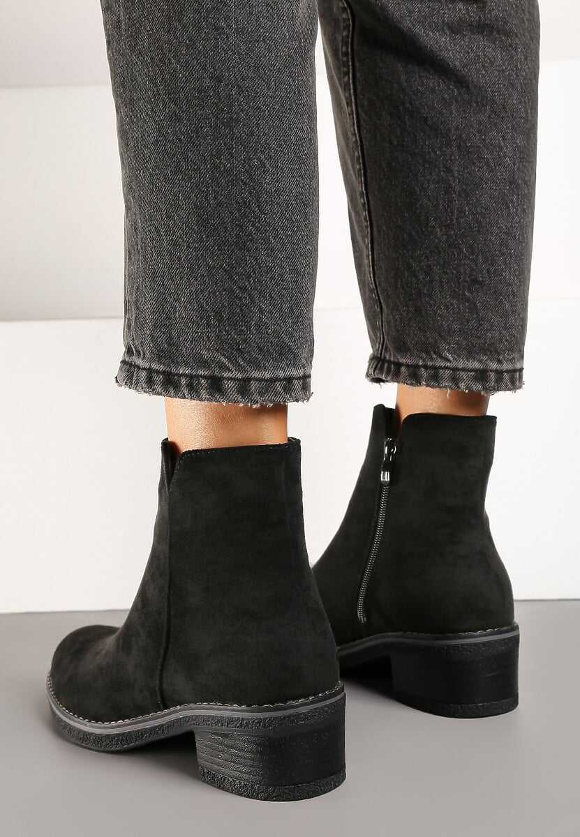 Czarne Ocieplane Casualowe Botki Reaniwen
