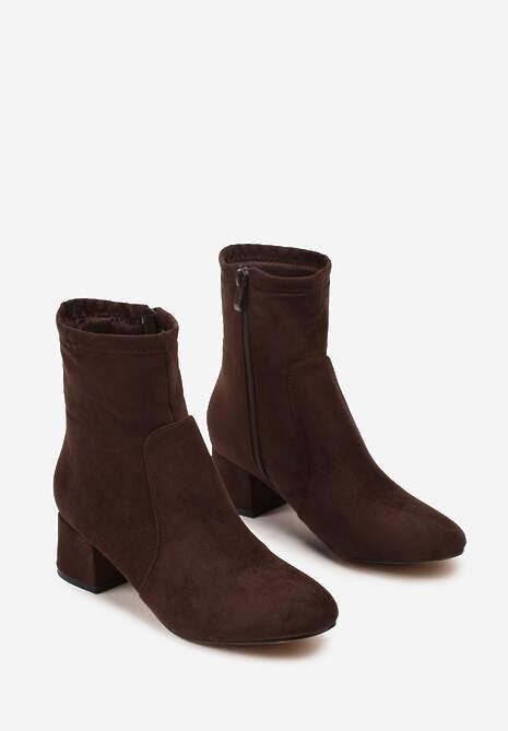 Ciemnobrązowe Botki Vices na Słupku Ozdobione Przeszyciem Ariske