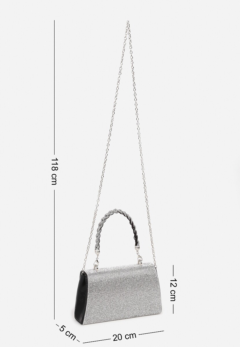 Czarno-Srebrna Torebka na Ramię z Długim Paskiem i Rączką Ozdobiona Cyrkoniami Zalagia