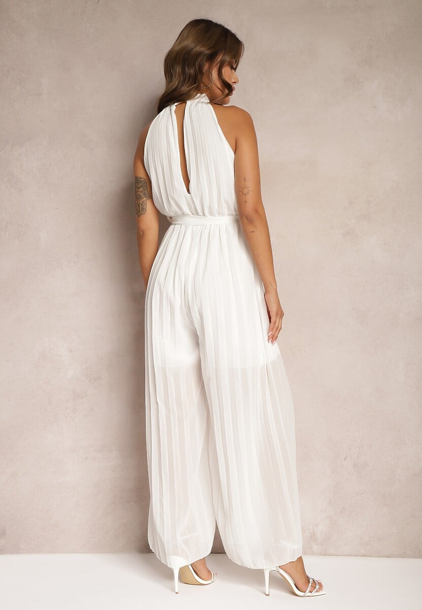 Biały Kombinezon z Dekoltem Typu Halter i Gumką w Talii Zolefia