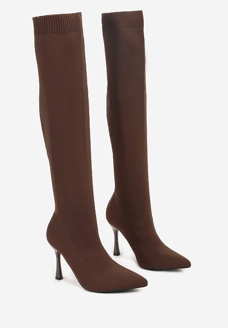 Brązowe Kozaki na Szpilce Vices z Elastyczną Cholewką Nulicella