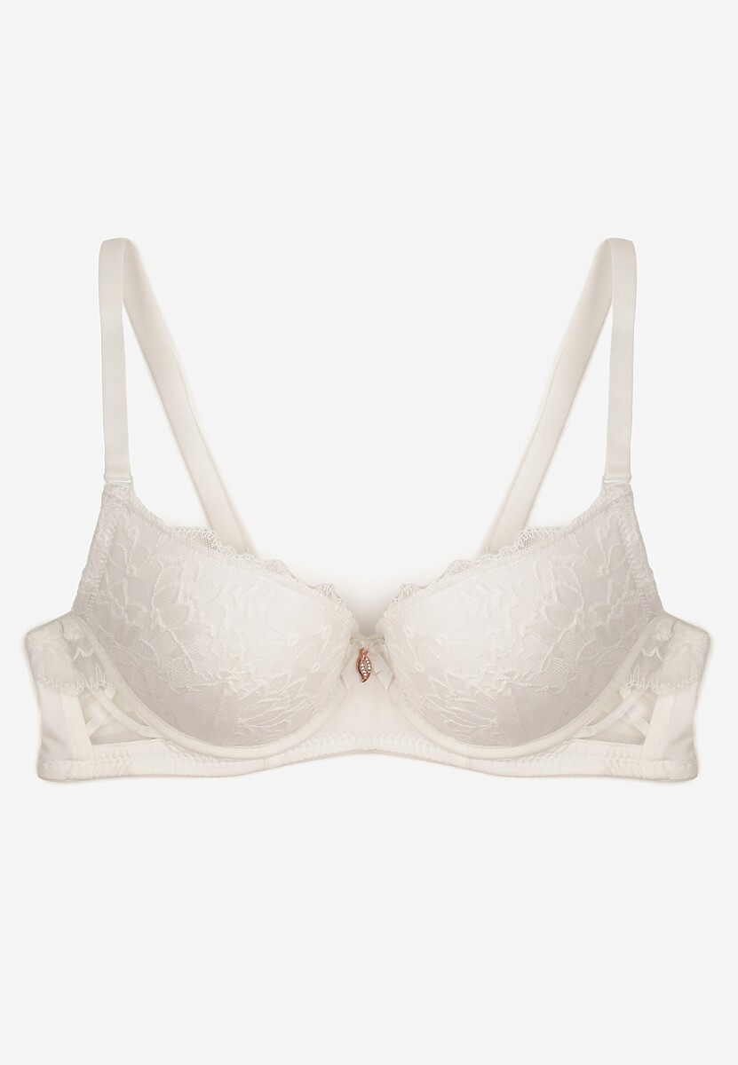 Jasnobeżowy Biustonosz z Koronką i Kokardką Amirio