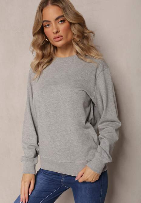 Szara Bawełniana Bluza w Melanż o Oversizowym Fasonie Jeustena