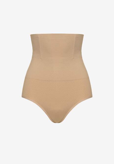 Beżowa Bielizna Modelująca Majtki Typu Figi z Wysoką Gumką w Pasie Elliane
