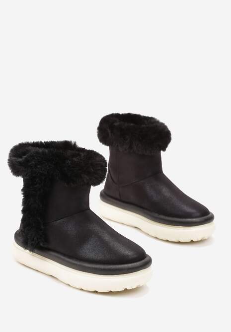 Czarne Śniegowce za Kostkę z Futerkiem na Platformie Daxolina