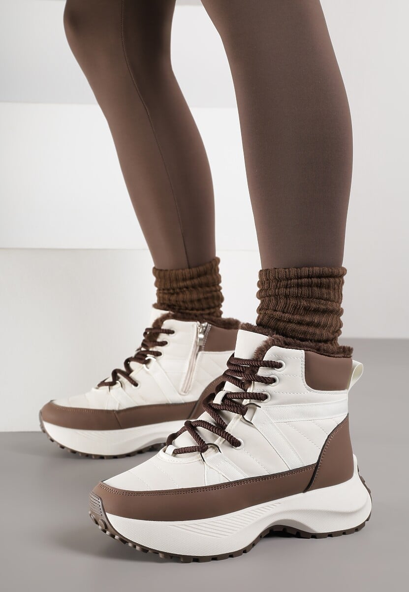 Beżowo-Brązowe Sportowe Śniegowce Chunky na Platformie Ishweda
