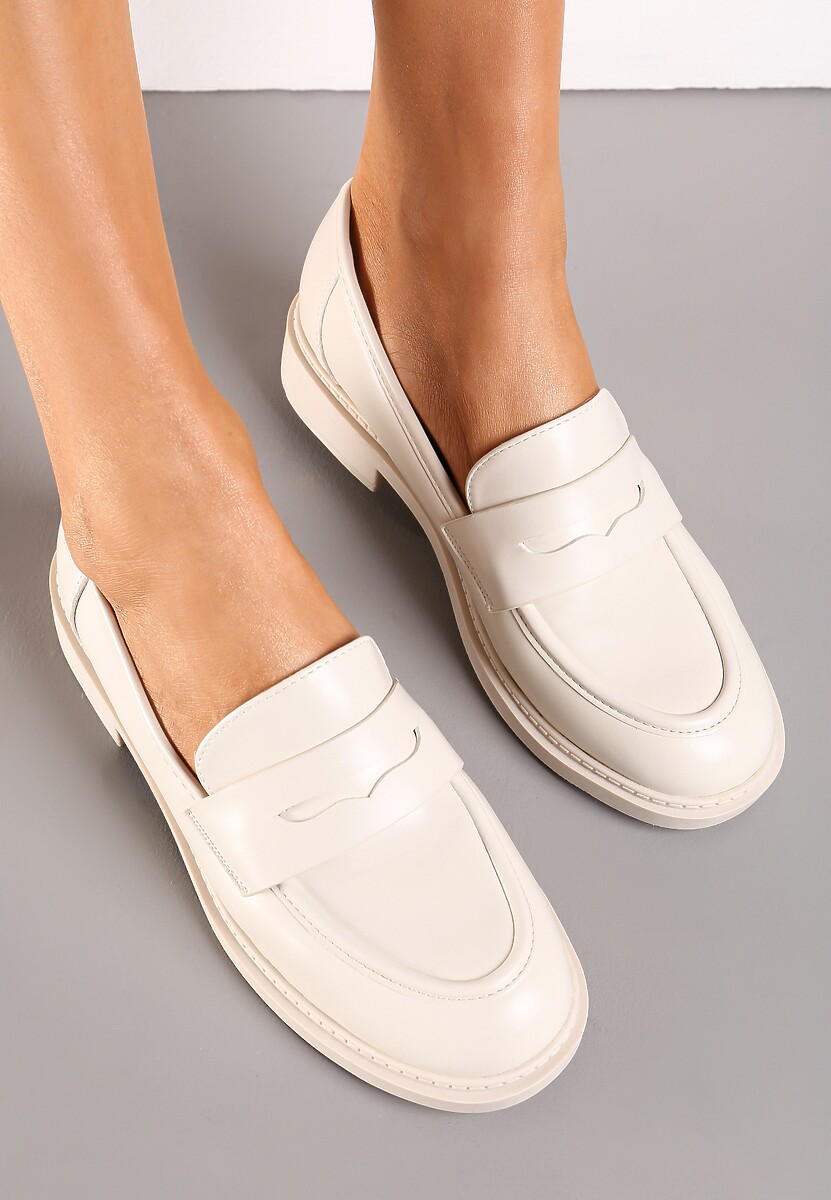 Beżowe Mokasyny Klasyczne z Przeszyciami Mariola