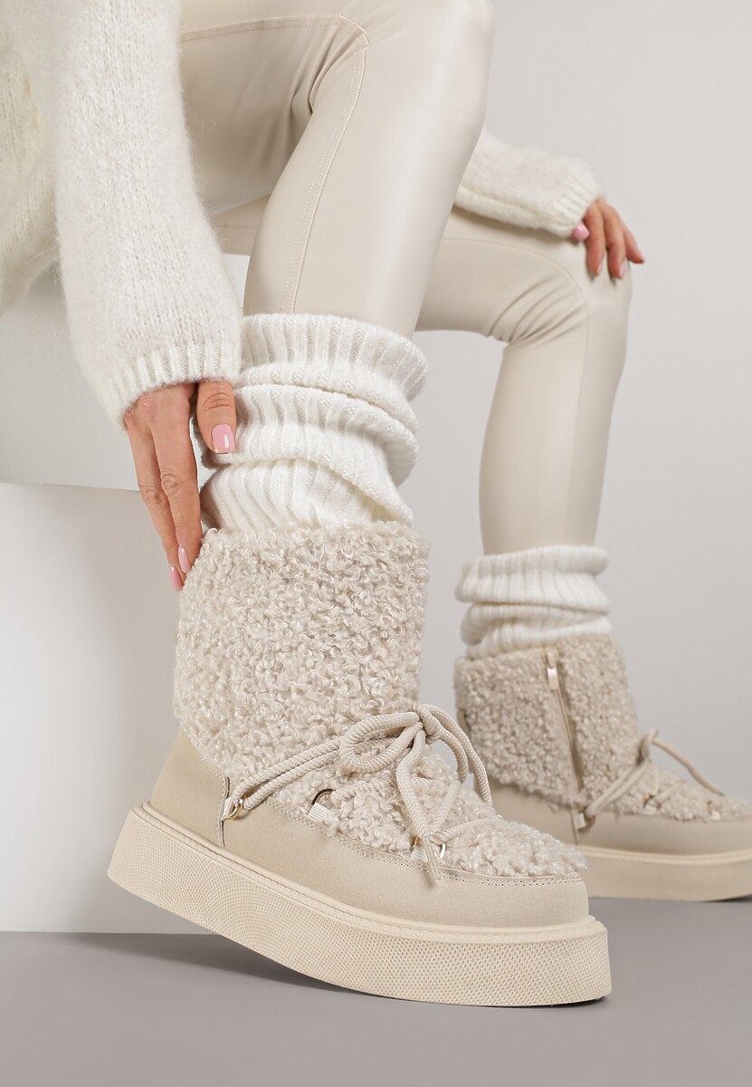 Beżowe Śniegowce z Futerkiem Typu Teddy Allere