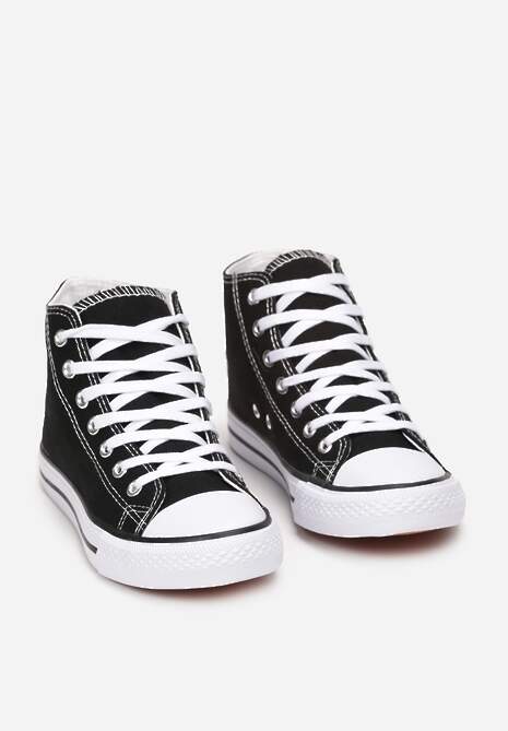 Czarne Trampki na Płaskiej Podeszwie z Lamówką Vinys