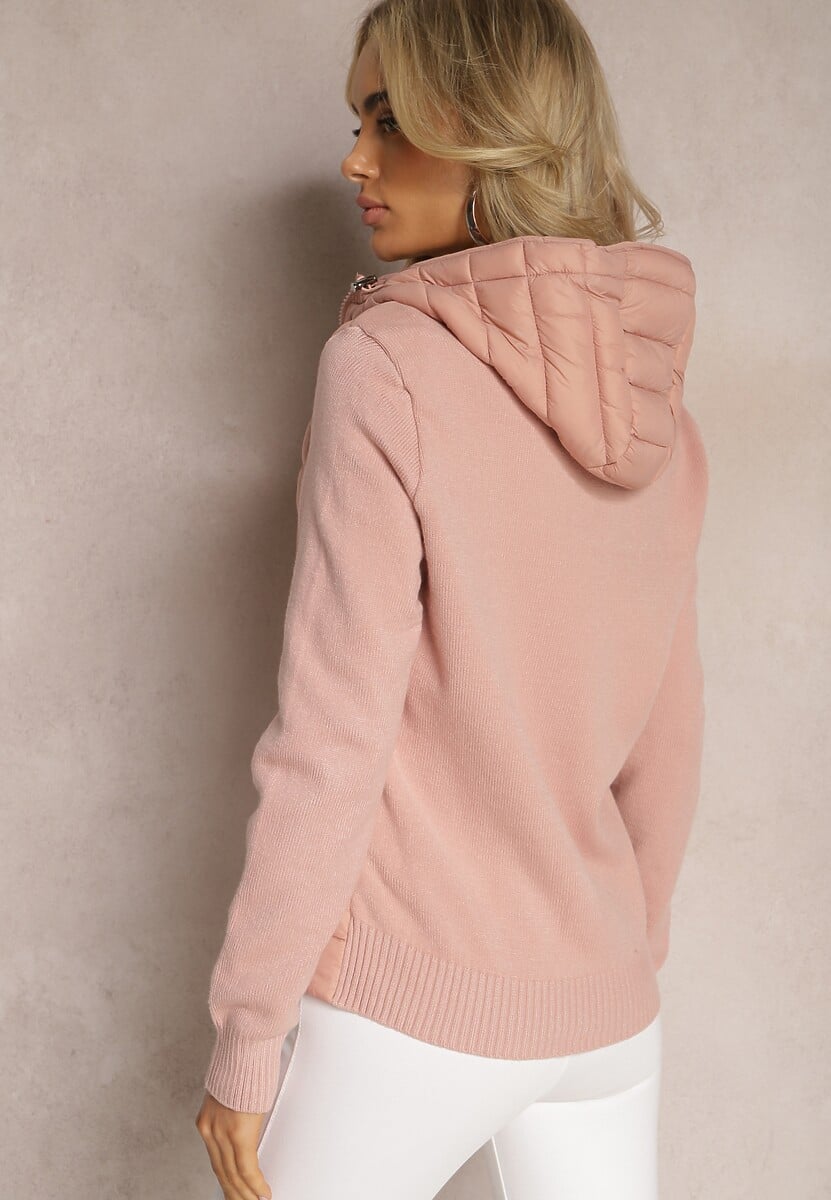 Różowa Kurtka z Kapturem i Pikowanym Przodem Gelise