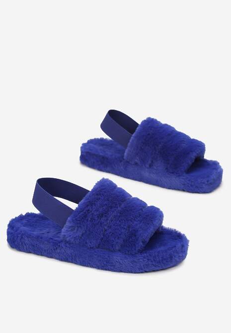 Granatowe Kapcie Pikowane z Pluszowego Futerka Zaliyne