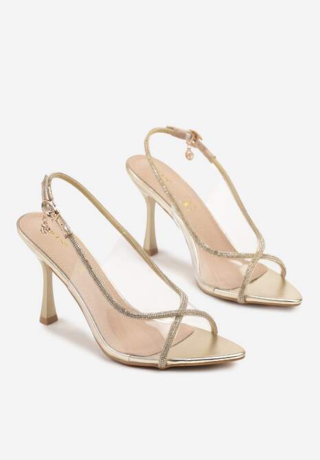 Złote Sandały Vices na Szpilce z Cyrkoniowymi Paskami Ovilira