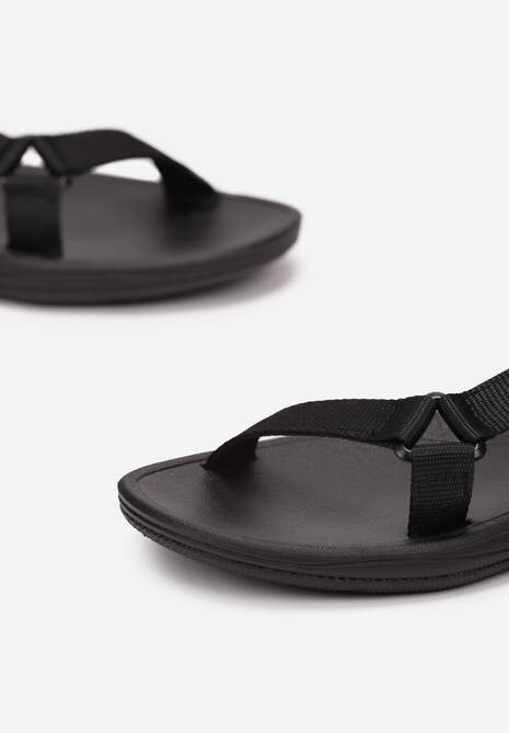 Czarne Sandały na Płaskiej Podeszwie z Zapięciem na Rzep Rabiah