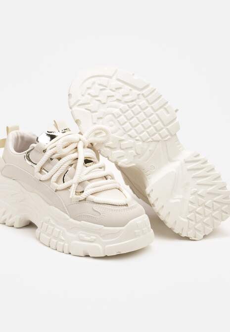 Beżowe Sneakersy z Podwójnymi Sznurówkami i Tłoczoną Platformą Luppoa