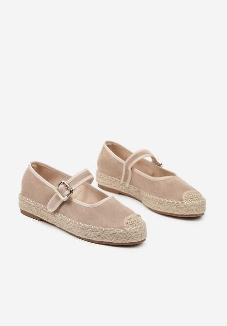Beżowe Espadryle Ozdobione Plecionką i Paskiem Olirane
