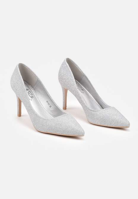 Srebrne Eleganckie Brokatowe Czółenka Vlioressa