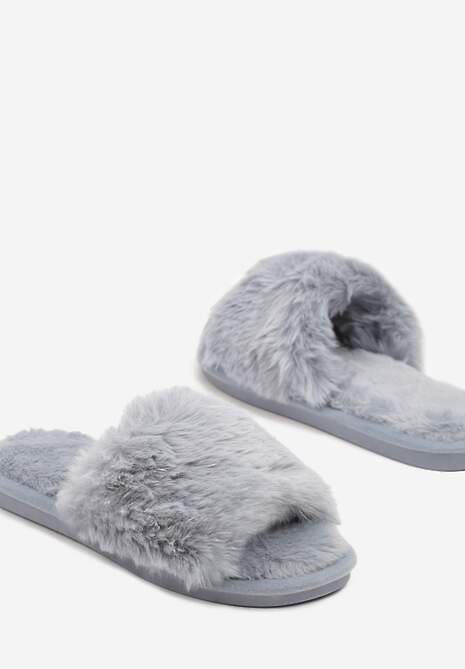 Szare Kapcie Futrzane Vices z Szerokim Paskiem Selaenor