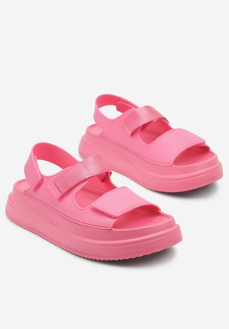 Fuksjowe Sandały na Niskiej Platformie z Rzepami Taskio