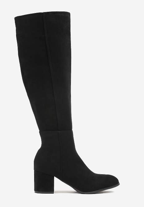 Czarne Kozaki Vices z Imitacji Zamszu na Niskim Obcasie Typu Słupek Ilovea