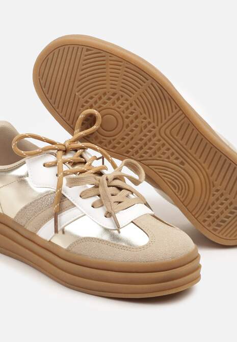 Złote Sneakersy w Stylu Tenisówek Ozdobione Brokatem Teladriena