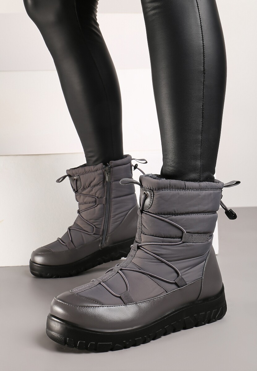 Szare Śniegowce z Futrzanym Ociepleniem i Elastycznym Ściągaczem Tinasira