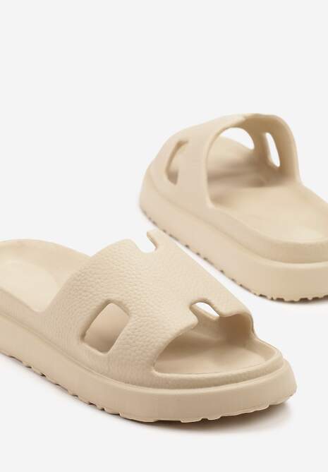 Ciemnobeżowe Klapki z Geometryczną Cholewką Iffanire