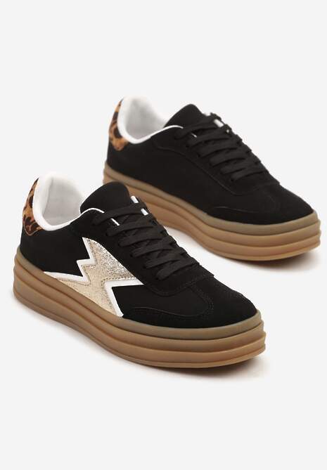 Czarne Sneakersy w Stylu Tenisówek Ozdobione Geometrycznym Wzorem Tolivanna