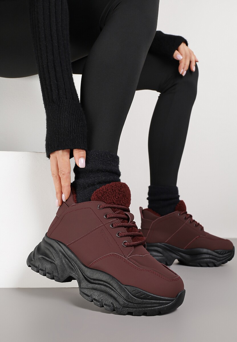 Bordowe Trapery Sneakersy Vices na Platformie z Tłoczeniem Nirrise