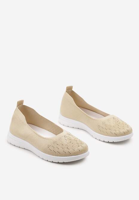 Beżowe Płaskie Tenisówki Zdobione Cyrkoniami Lomadia