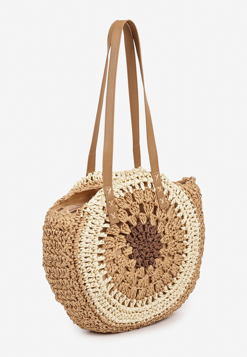 Ciemnobeżowa Pleciona Torebka w Stylu Boho Ulofina