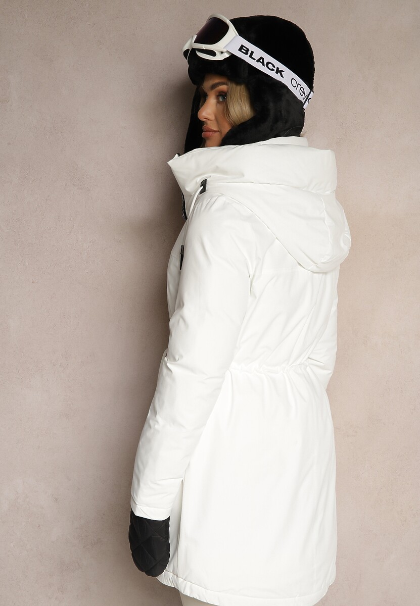 Biała Kurtka w Stylu Parki ze Ściągaczem i Kapturem Semelora