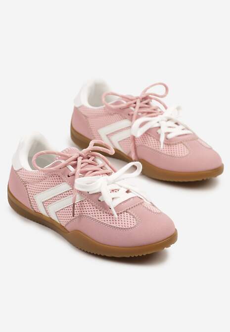 Różowe Sneakersy w Stylu Tenisówek Ozdobione Geometrycznym Wzorem Teloriella