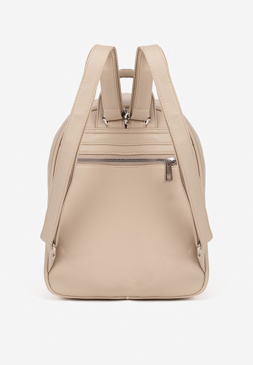 Ciemnobeżowy Casualowy Plecak z Metalicznym Zdobieniem Paseniela