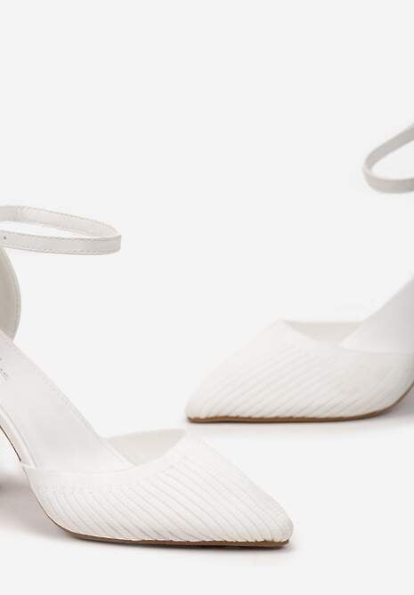 Białe Klasyczne Czółenka na Słupku z Zapięciem przy Kostce Arnallia