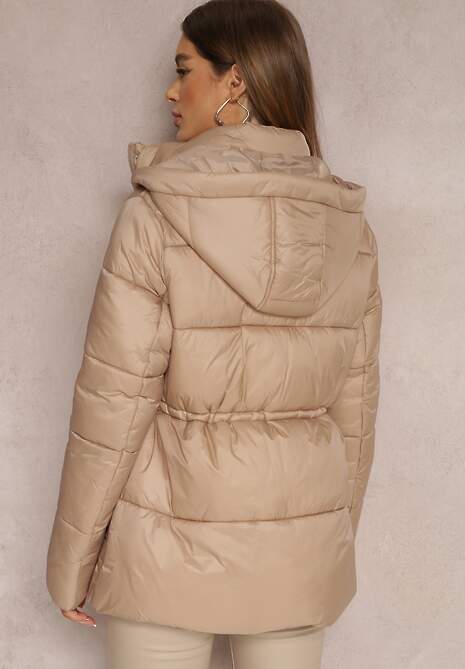 Beżowa Kurtka Pikowana Ściągana w Talii Althomene