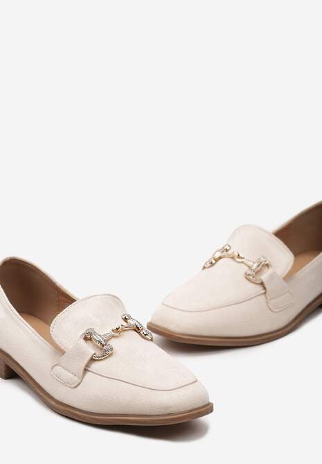 Beżowe Mokasyny z Klamerką i Cyrkoniami Mialla