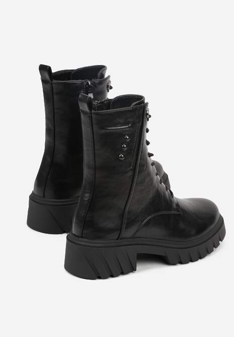 Czarne Rockowe Botki Workery Zdobione Nitami Eratila