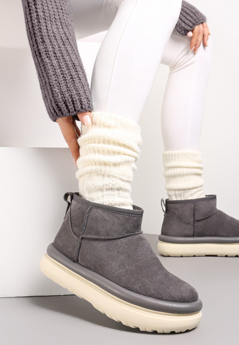 Czarne Śniegowce Ultra Mini na Grubej Podeszwie z Futerkiem Asemmia