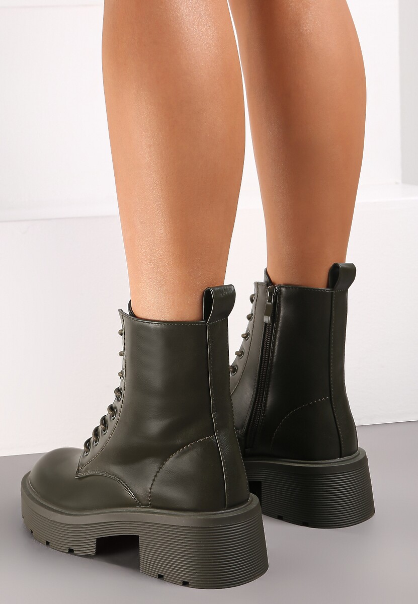 Zielone Botki Workery na Grubej Podeszwie Savoy