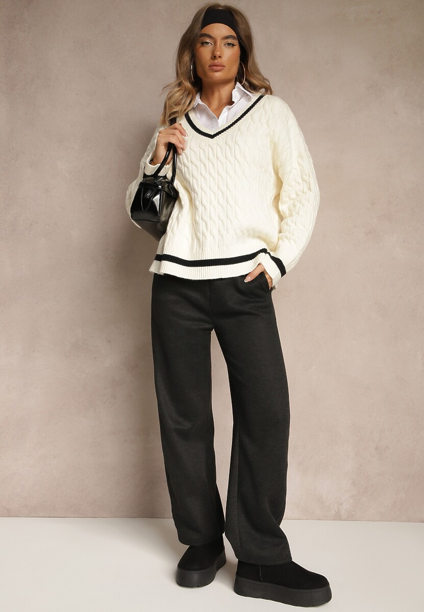 Brązowe Szerokie Spodnie Ocieplane z Bawełny High Waist Iltilia