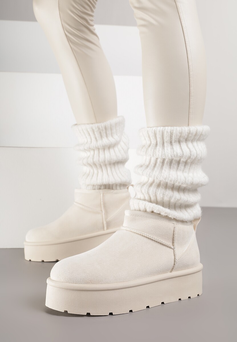 Beżowe Wsuwane Śniegowce z Futerkowym Ociepleniem na Platformie Eslin