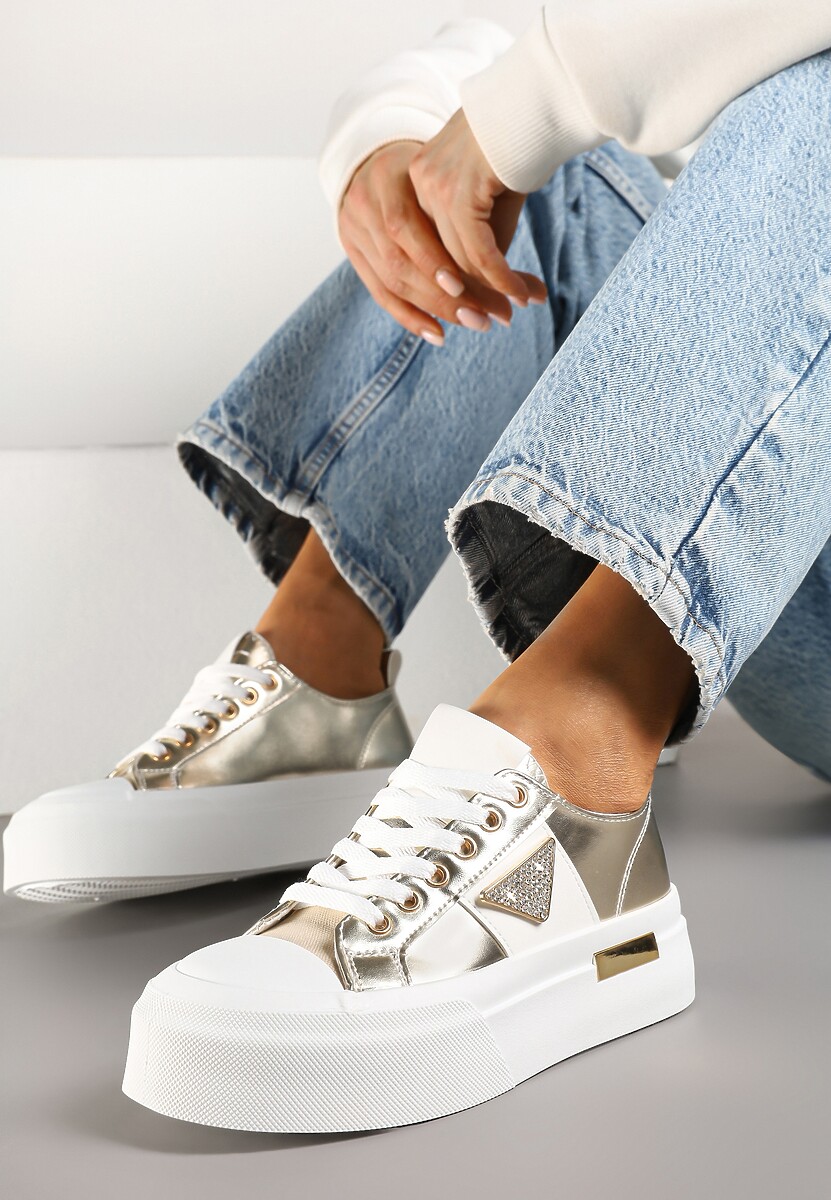 Złote Trampki na Grubej Podeszwie z Cyrkoniową Naszywką Penirea