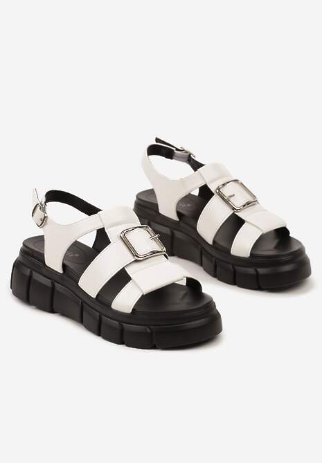 Białe Sandały Typu Rzymianki Chunky z Szeroką Klamrą Taloelia