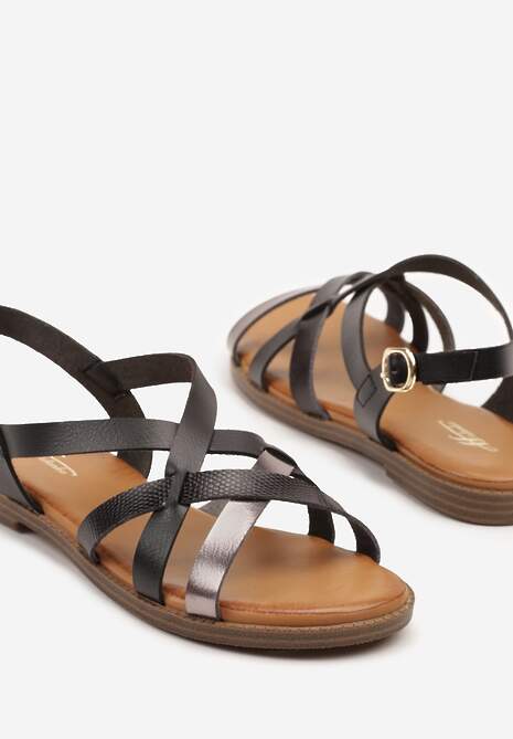 Czarne Sandały z Ozdobnymi Paskami Wionne